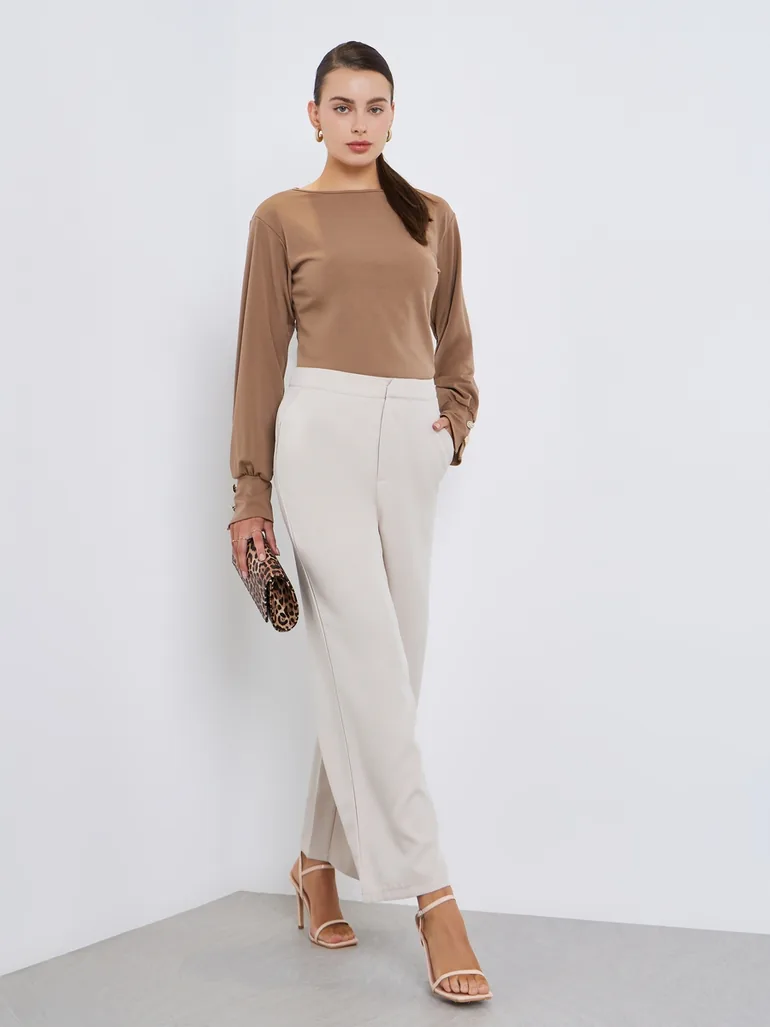 Men Beige Wide Leg Trousers