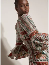 Patchwork Print Smocked Mini Dress - 4