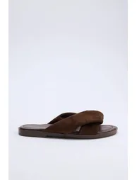 Dark Brown Suede Women's Slippers - 2