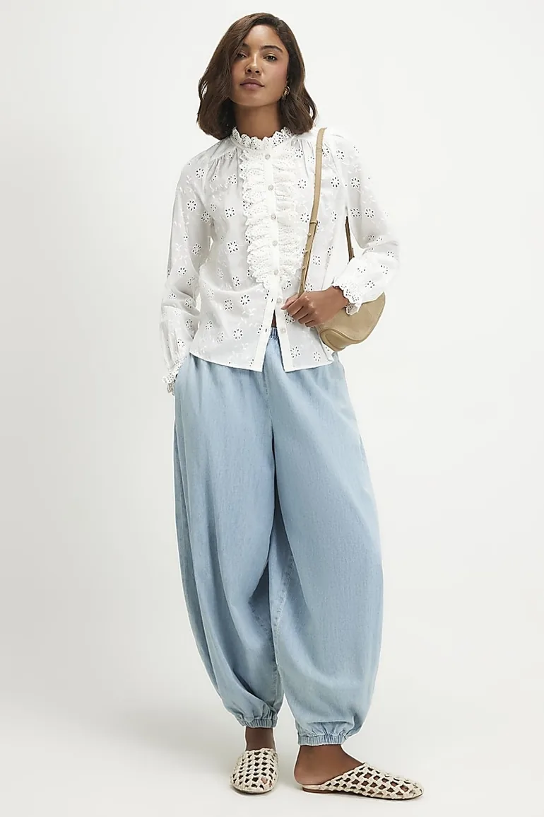 White Cotton Broderie Ruffle Blouse - 3