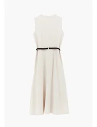 Long A-Line Dress With Belt And Button Details - NATURAL - 6