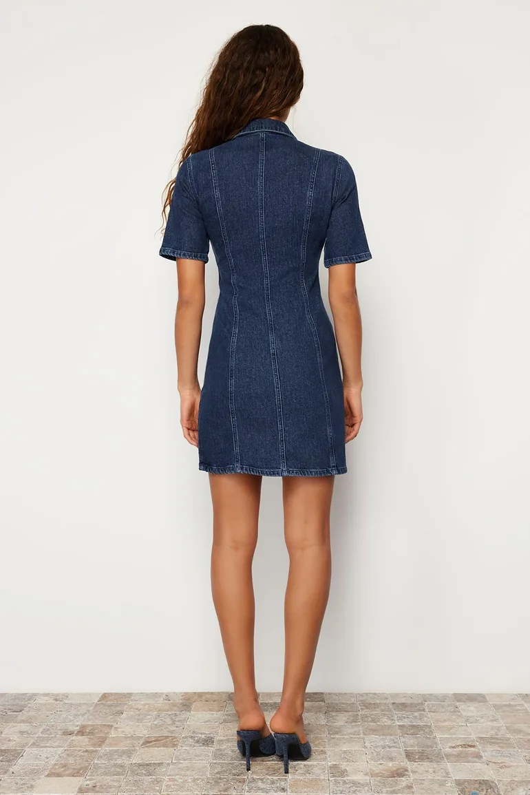 Trendyol Blue Column Mini Shift Dress - 4