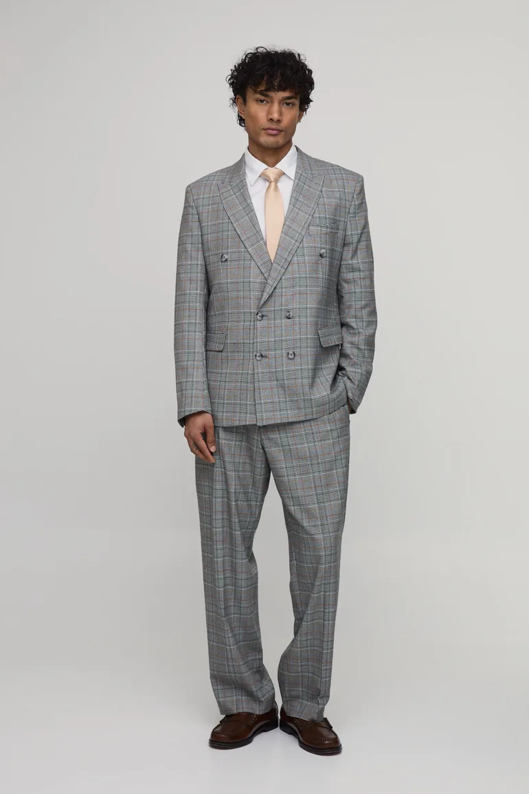 Checked Relaxed Fit Tailored Trousers - chocolate