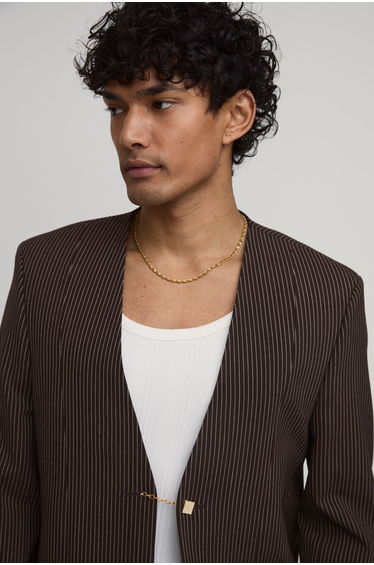 Pinstripe Oversized Boxy Collarless Blazer - chocolate product thumbnail 2