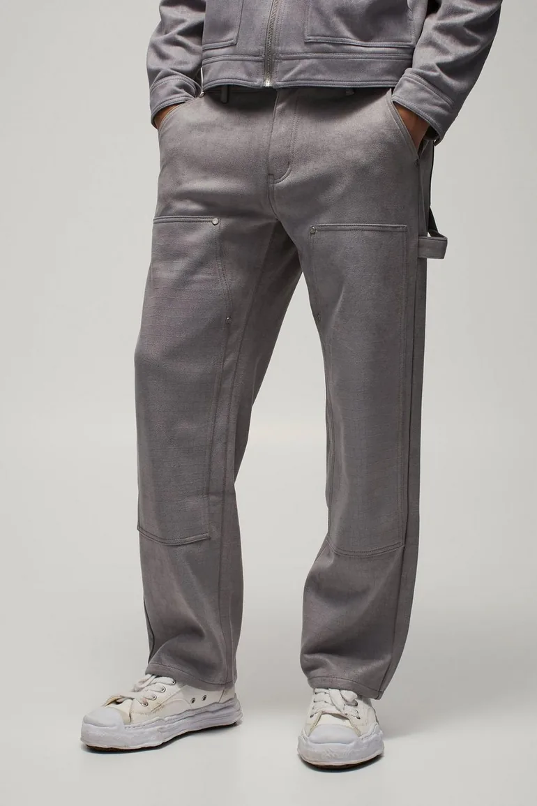 Relaxed Croc Suede Carpenter Trousers - grey