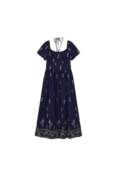 Women's Embroidered Dress with Puff Sleeves
