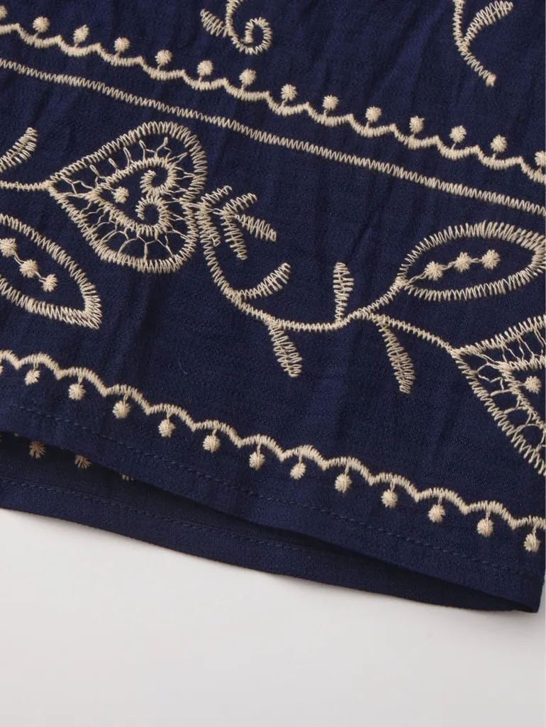 Women's Embroidered Dress with Puff Sleeves - 4