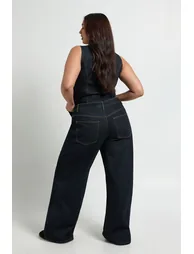 Plus Contrast Stitch Denim Wide Leg Jean - indigo - 1