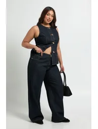 Plus Contrast Stitch Denim Wide Leg Jean - indigo