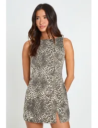 Leopard Print Denim Shift Dress - leopard - 1
