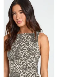 Leopard Print Denim Shift Dress - leopard - 3