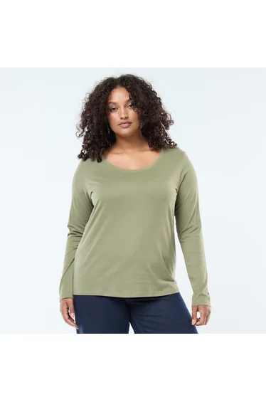 Plain long-sleeved jersey T-shirt GREEN