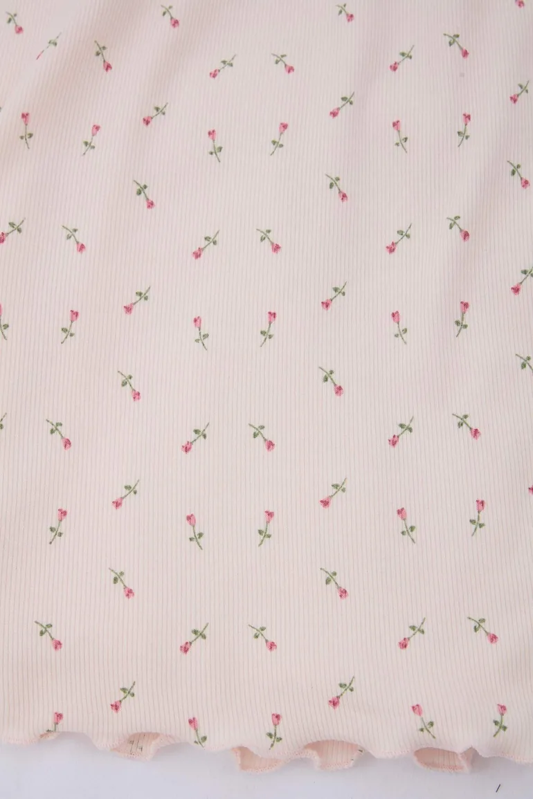 Pink Floral Ribbed Knit Straps Plus Size Pajama Set - 4