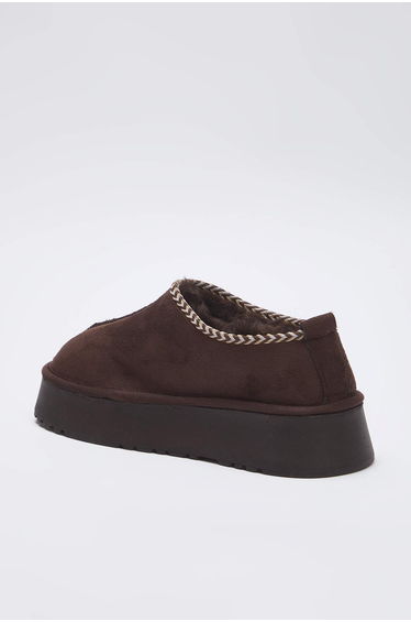 Dark Brown Embroidered Detailed Fur Lined Thick Sole Women's Ankle Slipper Boots product thumbnail 3