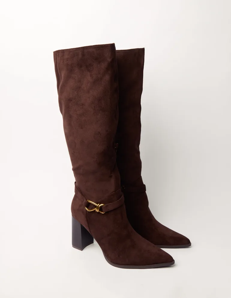 Pointed Toe Buckle Detail Knee High Boots - 2