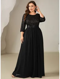 pretty EMILIA|Plus Size Sequin 3/4 Sleeves Evening Dress - 3