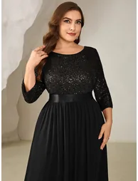 pretty EMILIA|Plus Size Sequin 3/4 Sleeves Evening Dress - 2