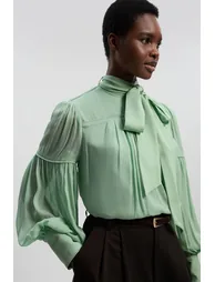 Viscose Georgette Balloon Sleeve Woven Blouse