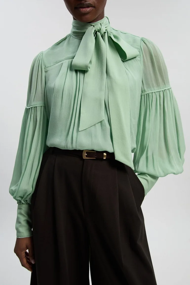 Viscose Georgette Balloon Sleeve Woven Blouse - 1