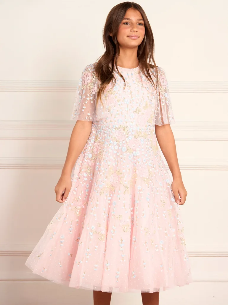 Needle & Thread Girls Cressida Floral Dress in Pink