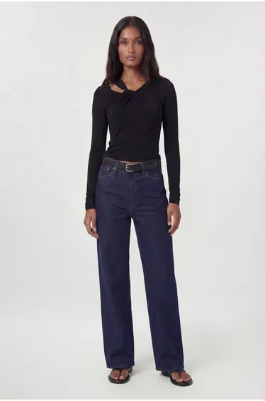 Slinky Crepe Twist Detail Long Sleeve Top