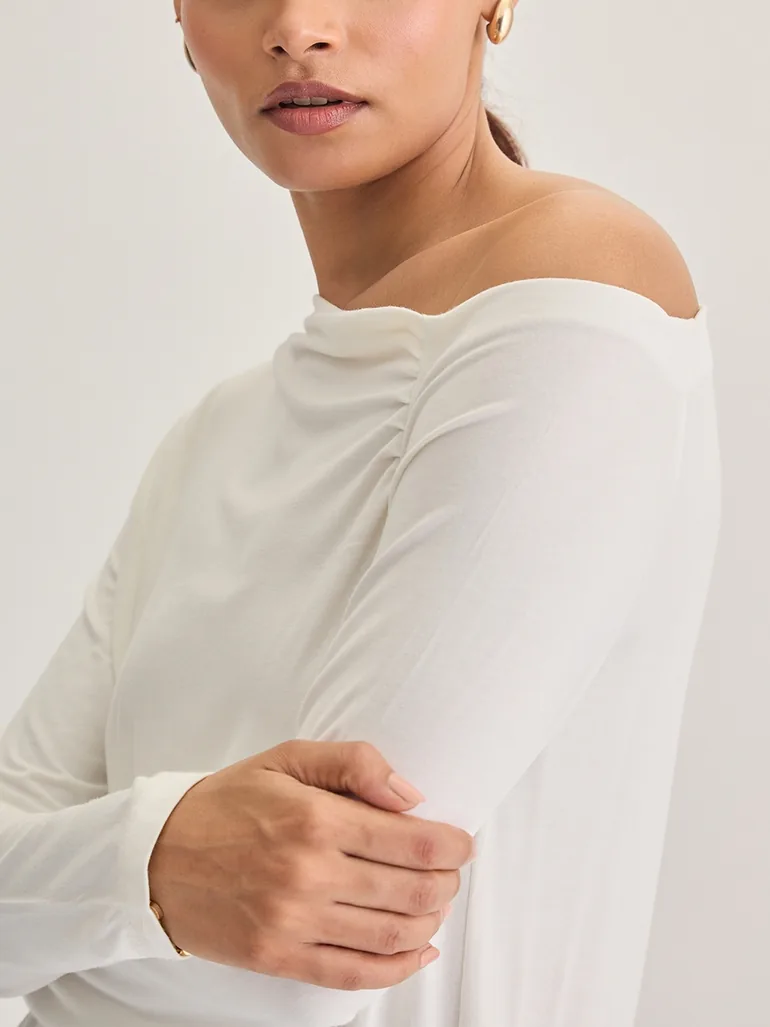 White Knit One-Shoulder Top - 3