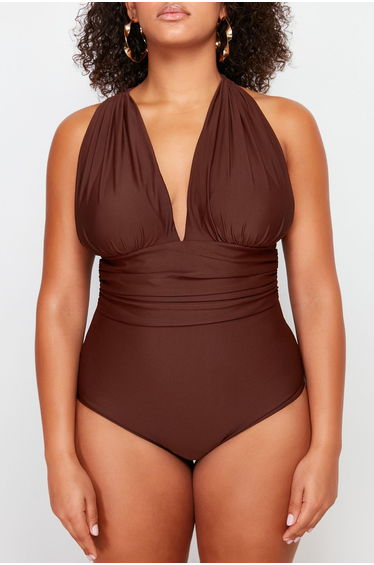 Brown Deep V Back Crossover Swimsuit product thumbnail 4