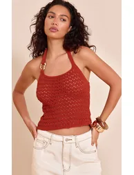 Rust Crochet Trim Detail Halter Top