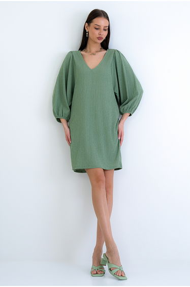 Women's Khaki V-Neck Princess Sleeve Wrap Mini Dress product thumbnail 2