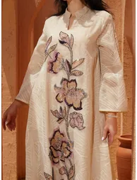 Women Textured Sequin Patch Detail A-Line Jalabiya - 1