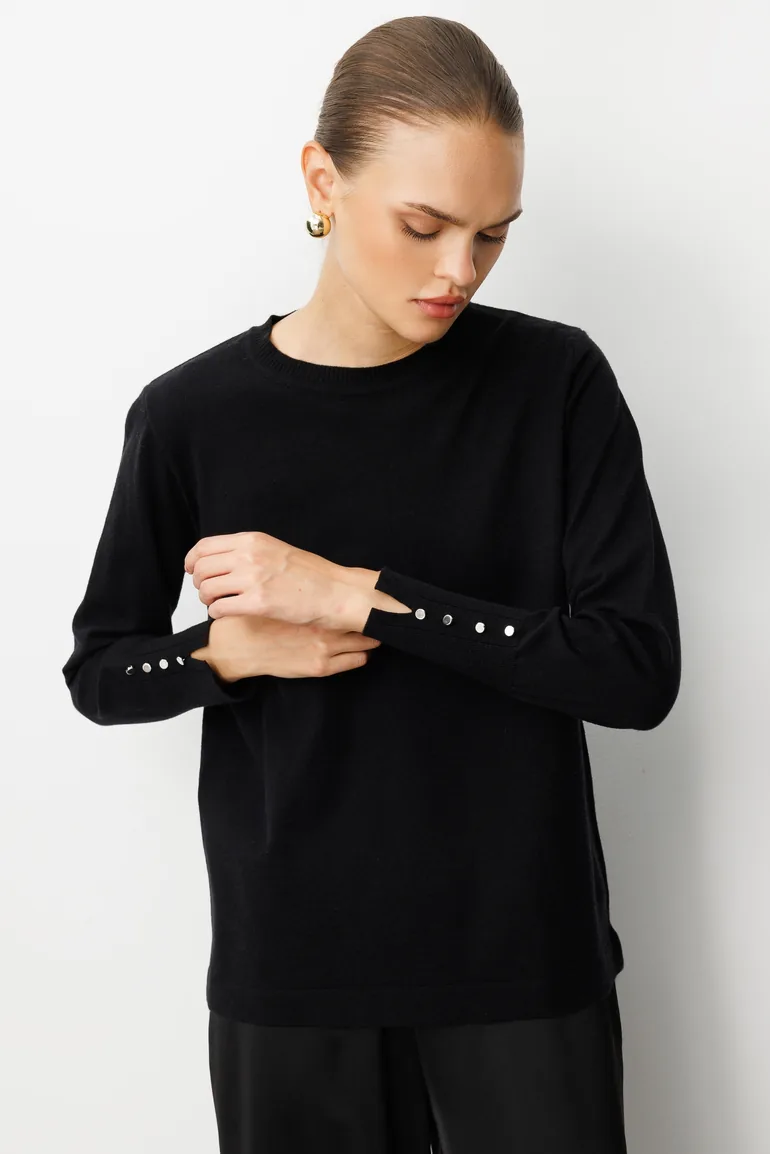 سترة أسود محبوك بأكمام طويلة - 3