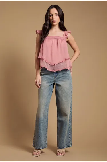 Tiered Frill Sleeve Western Cami Top