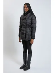 Petite Rib Panel Detail Midi Belted Padded Coat - 1