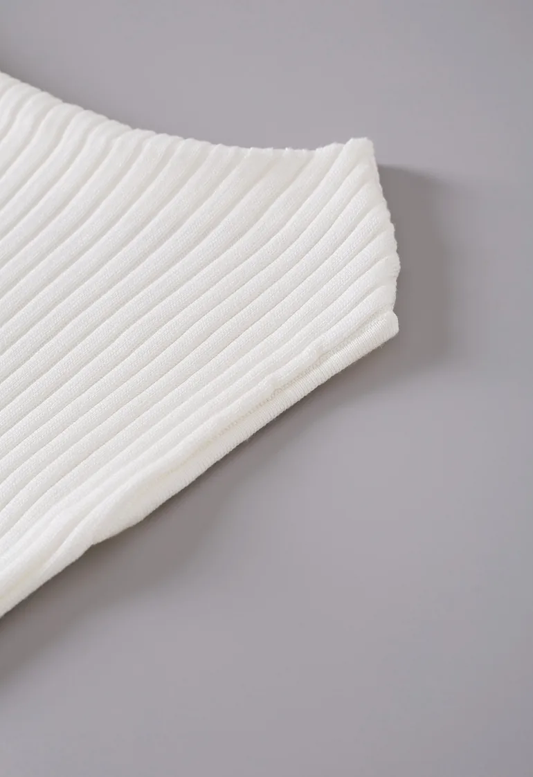 Short Sleeve Asymmetric Ribbed Knit Top in White for Office Wear & Brunch Dates - 5