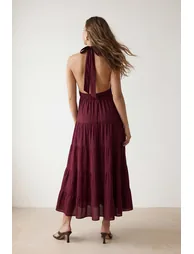 Burgundy Maxi Woven Dress - 1