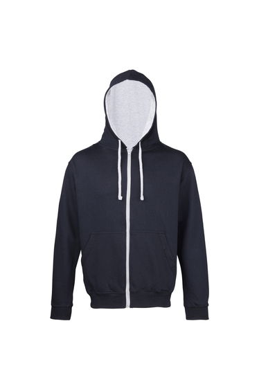 Awdis Mens Varsity Hooded Sweatshirt / Hoodie / Zoodie - New French Navy/Heather Grey