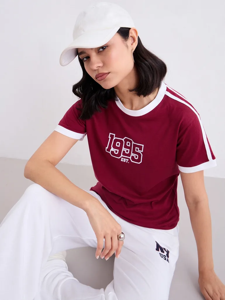 Women Red Regular Fit Printed T-Shirt - 1