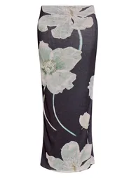 Black Floral Print Onion Skin Low Rise Maxi Skirt - 4