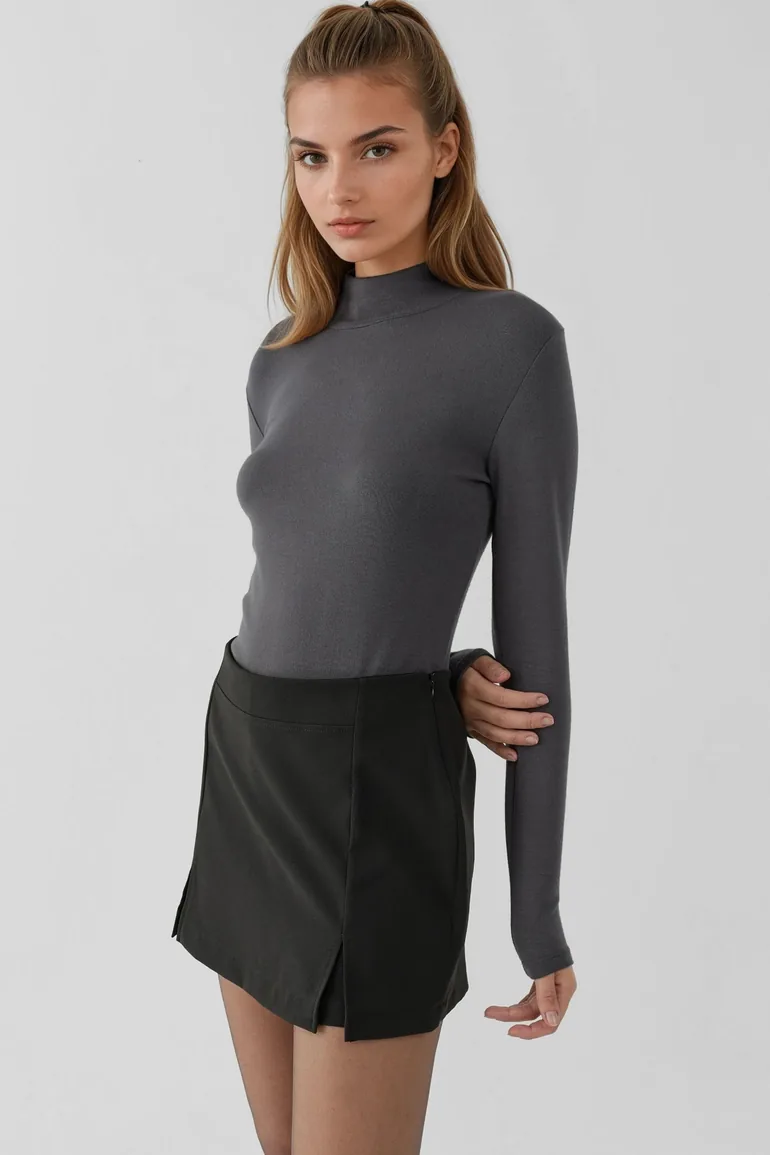 High Waist Mini Skorts with Double Slits - 1