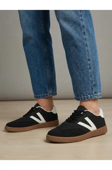 Black Panelled Lace-Up Sneakers