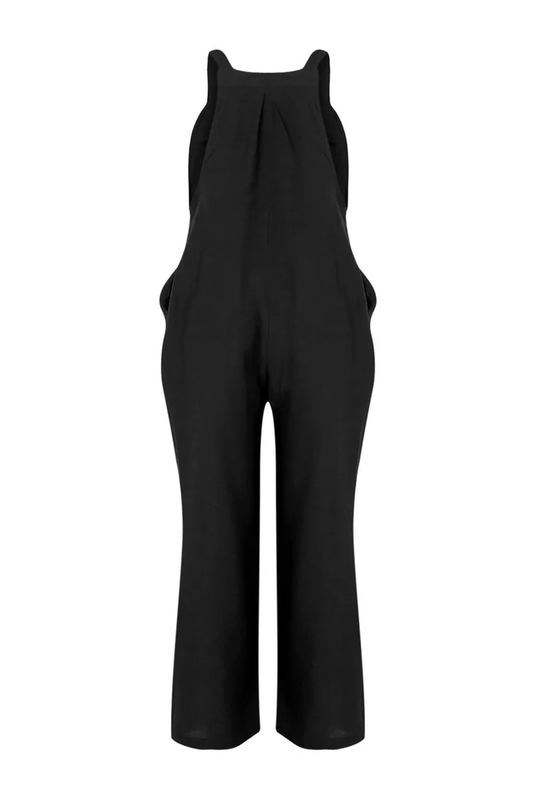 Black Gilet Form Linen Look Wide Leg Woven Jumpsuit - 10