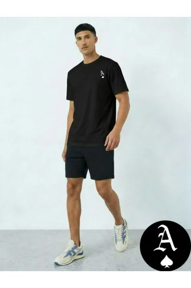 Men Ace Graphic Round Neck T-Shirt and Shorts Set