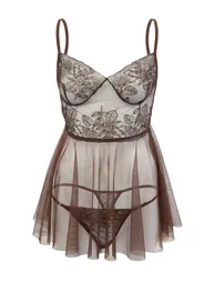 Brown Lace/Tulle Capless Fancy Nightgown/Babydoll - 3