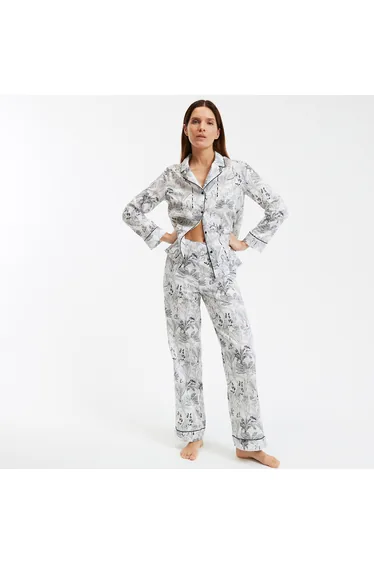 Jacket Shaped Pyjamas in Cotton Satin