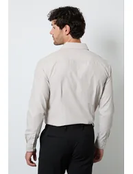 Beige Textured Slim Fit Long Sleeve Shirt - 2
