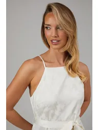 Satin Jacquard Ruffle Halter Neck Bridesmaids Dress - 1