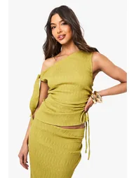 Textured Ruched Tie Top - olive - 1
