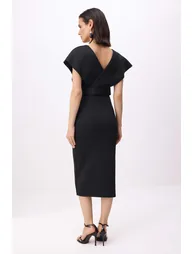 Black Plain Woven Sandy Maxi Unlined Dress - 3