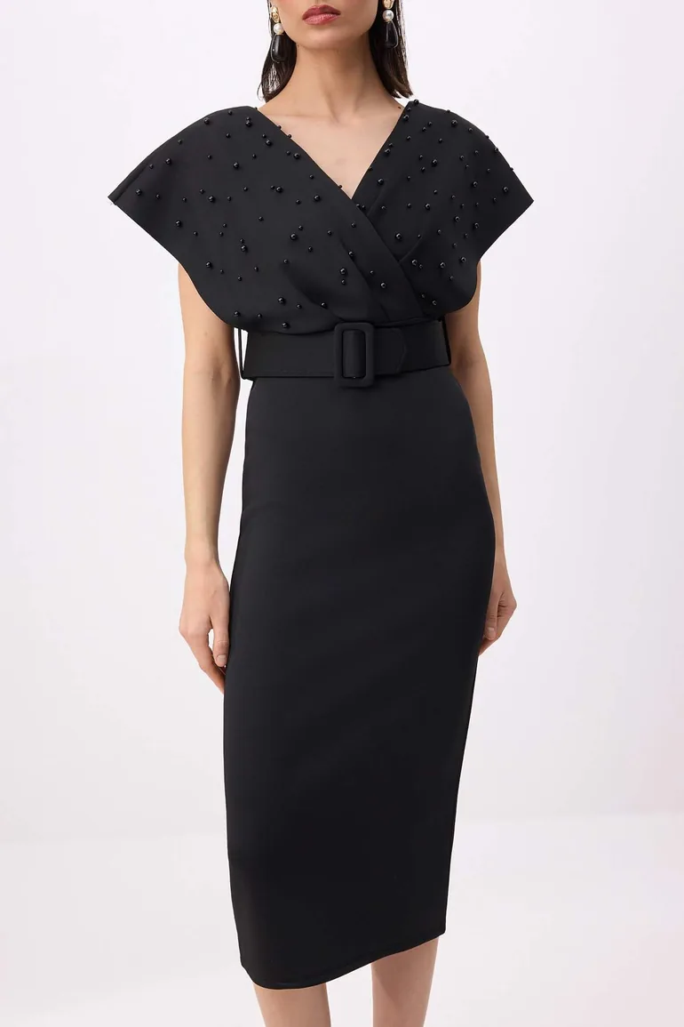 Black Plain Woven Sandy Maxi Unlined Dress - 2