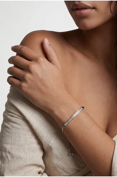 Silver Embellished Bangle Toggle Bracelet - silver